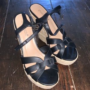 Black strappy 5 inch wedges